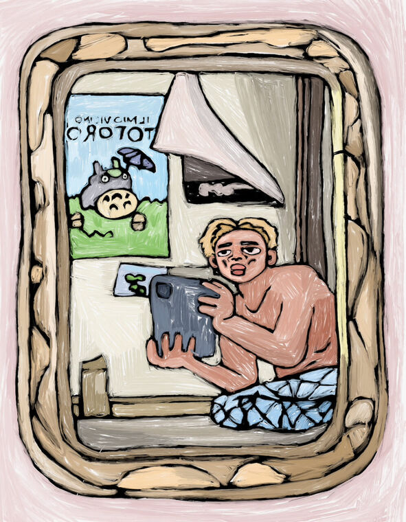 Ipad Selfie Im Goldenen Spiegel